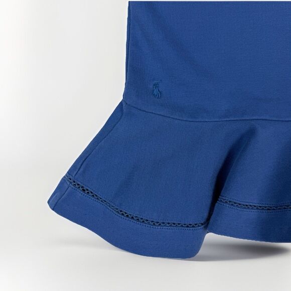 Polo Ralph Lauren Girls 4T Blue Flutter Sleeve Peplum Top Cotton Blend Logo - Picture 2 of 9